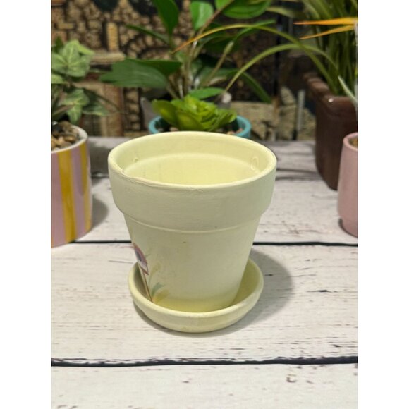 Hand-Painted Ceramic Flower Pot With Saucer - Picture 2 of 11